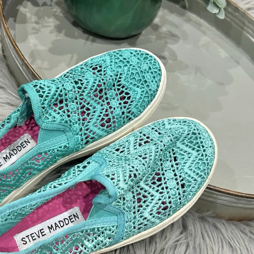 Steve Madden Girls‎ Jfinalem Knit Sneakers Turquoise Fabric Youth Size 13**